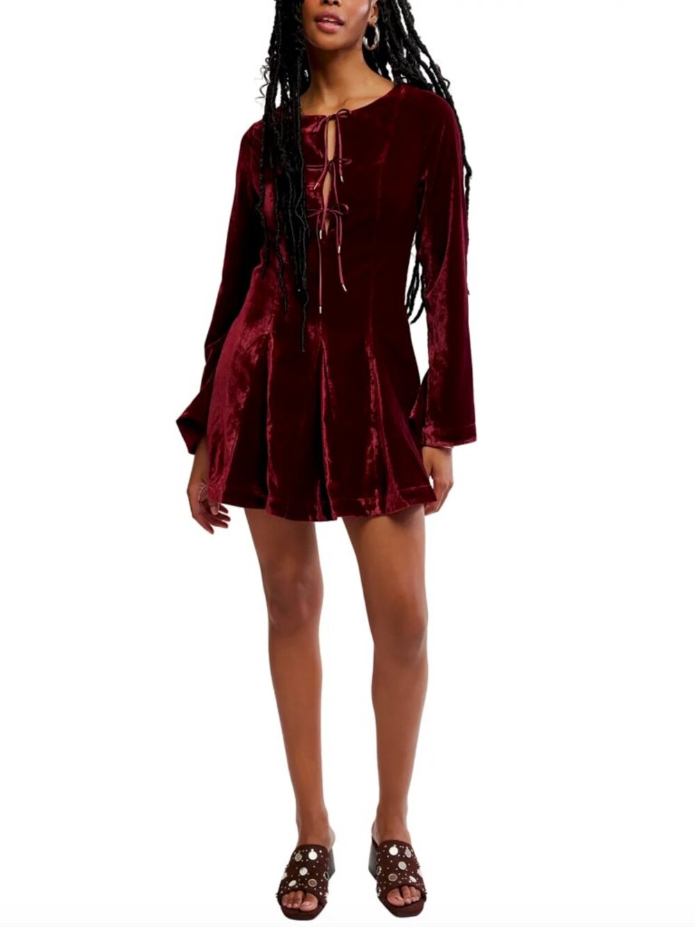 Free People Linney Velvet Mini Dress in Cabernet
